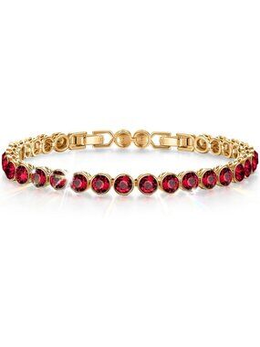 Women's Garnet Red Birthstone Tennis Swarovski Crystals Adjustable Bracelet